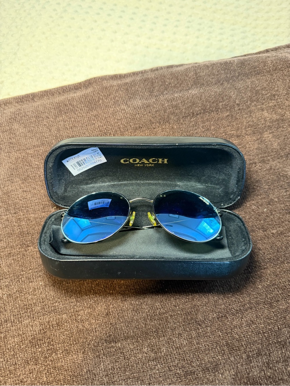 Coach Round Sunglasses with Blue Mirrored Lenses